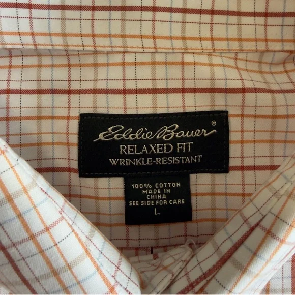 Eddie Bauer Men's Button-Down Plaid Shirt in Cream, Red, Brown - Picture 4 of 8